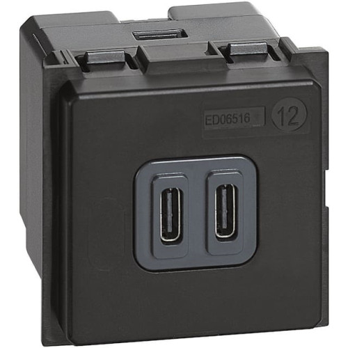 Розетка USB на 2 разъёма тип - C/тип - C 3000мА 2 модуля, песочный, Bticino Living Now