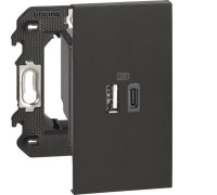 Розетка USB на 2 разъёма тип - A/тип - C 3000мА 2 модуля, черный, Bticino Living Now