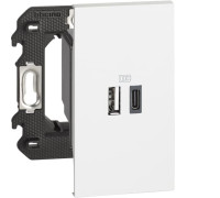 Розетка USB на 2 разъёма тип - A/тип - C 3000мА 2 модуля, белый, Bticino Living Now