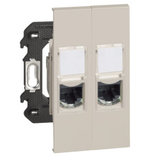 Розетка компьютерная 2 разъёма RJ45 cat5e UTP 2 модуля, песочный, Bticino Living Now