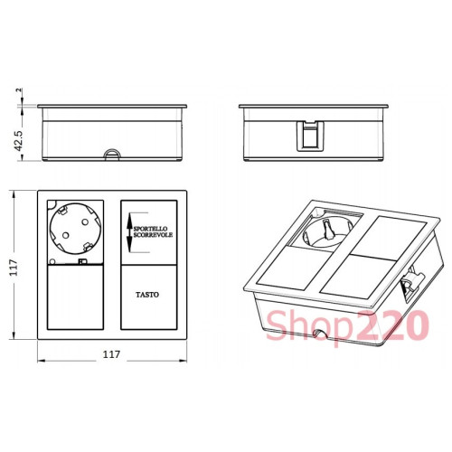 Врезная розетка в стол 220В + USB тип А+С, черный, Versahit ASA 060.15F.00045