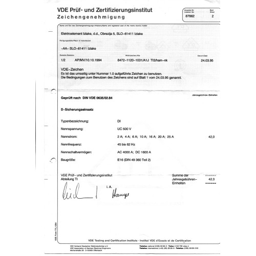Предохранитель DI gG 4A 500V (E16) ETI 2311402