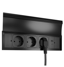 Блок розеток в стол 3х220В + USB тип А+С, черный, Versalid ASA 060.39F.00011