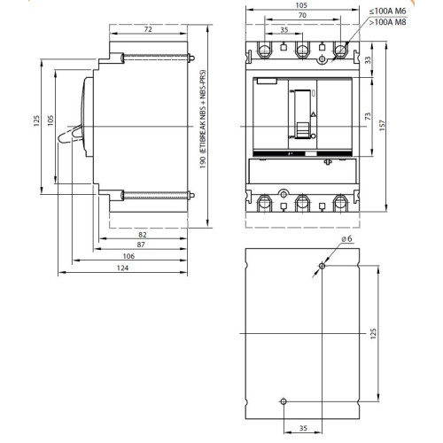 Автоматический выключатель 250A 3P, 50kA, (0.8-1)In/(5-10)In, NBS-TMD 250/3S ETI 4673076