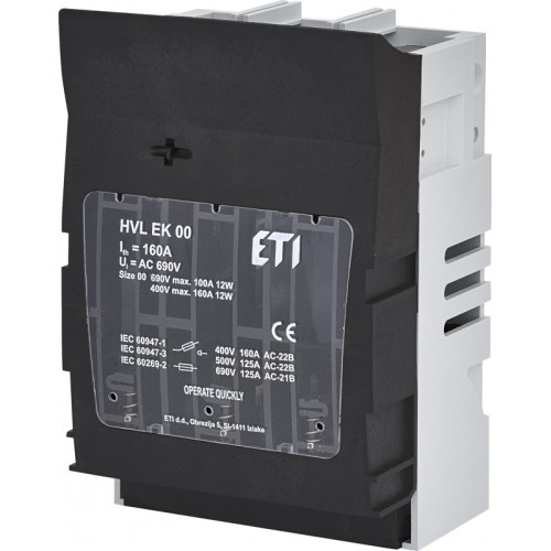 Разъединитель для предохранителей HVL EK 00 3P до 160A (Клемма M8-M8) ETI 1701250