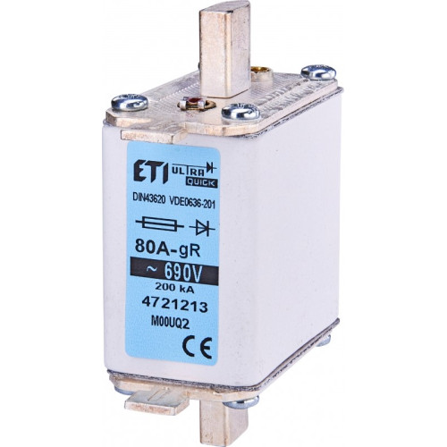 Сверхбыстрый предохранитель M000 UQ2 100A 690V gR (200 kA) для защиты полупроводников ETI 4721214