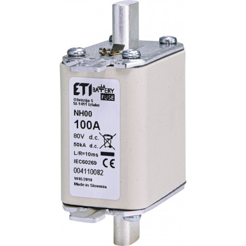 Предохранитель для защиты аккумуляторных батарей 100A 80V DC, NH-00 Battery ETI 4110082