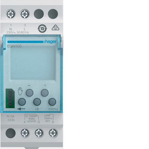 Таймер цифровой недельный, 1-канал+Bluetooth, запас хода 5 лет Hager EGN103