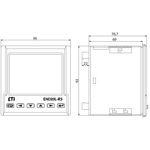 Анализатор сети END20L-RS (96x96мм кв 85-253V AC/90-300V DC, RS-485, 1xNO, импульсный выход) ETI 4656950