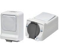 Микс PRV-1: 1-кл.выключатель + 1-я розетка (Schuko, IP44, 16A, 250V, поликарбонат)