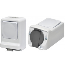 Микс PRV-1: 1-кл.выключатель + 1-я розетка (Schuko, IP44, 16A, 250V, поликарбонат)