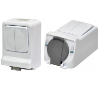 Микс PRV-2: 2-кл.выключатель + 1-я розетка (Schuko, IP44, 16A, 250V, поликарбонат)