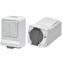 Микс PRV-2: 2-кл.выключатель + 1-я розетка (Schuko, IP44, 16A, 250V, поликарбонат)