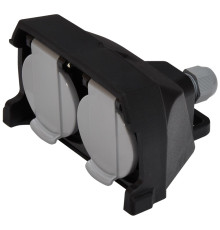 Розетка кабельная 2-я с заглушками ERS-2CM (Schuko, IP44, каучук, черная)