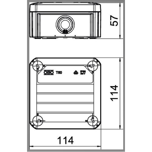 Коробка монтажная Т60 (114х114х57 мм), ІР66, черный, OBO Bettermann 2007466