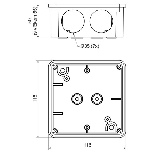 Коробка, IP 54 для наружного монтажа; размеры 117х117х58мм, светло-серая 8110_KA