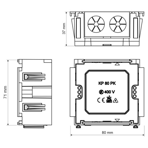 Приборная коробка для кабельных каналов PK 110x65 D, PK 130x65 D KP 80 PK_HB
