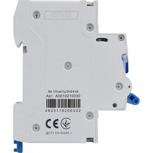Модульный автоматический выключатель 2А 3р, B, 6kА, UTrust A0010210030