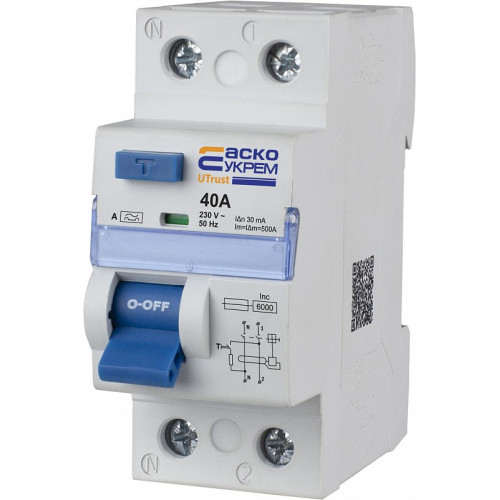 Устройство защитного отключения 40А 30mА, 1P+N, тип А, UTrust A0010210136