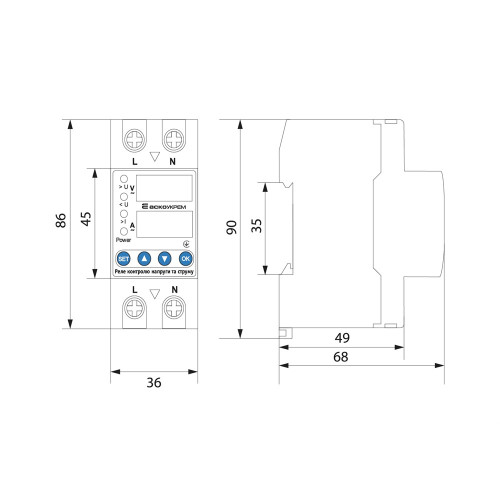Реле контроля напряжения и тока RKV 2P 63А A0010230002