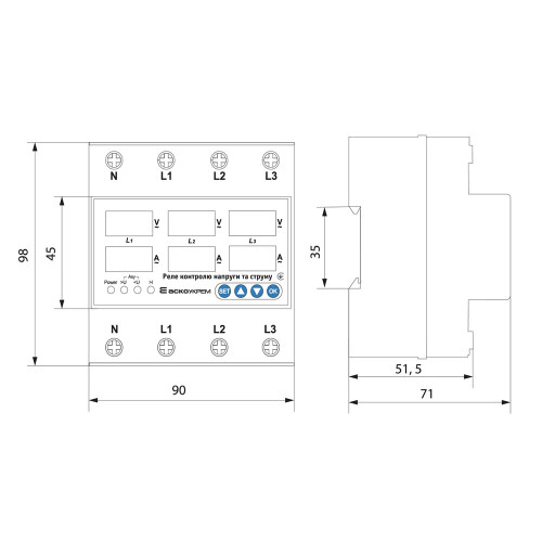 Реле контроля напряжения и тока RKV 4P 63A A0010230003