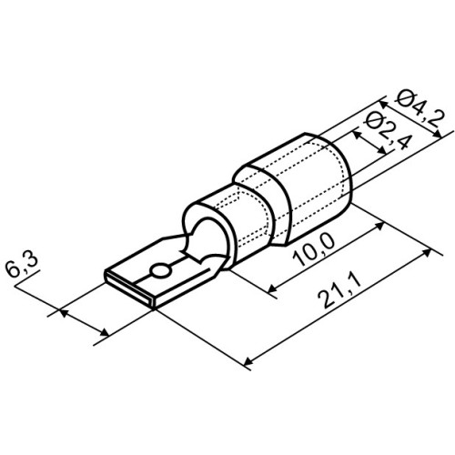 Коннекторы с изоляцией 2-250 6,35x0,5/0,8 (100 шт.), "папа" МDD A0060020013