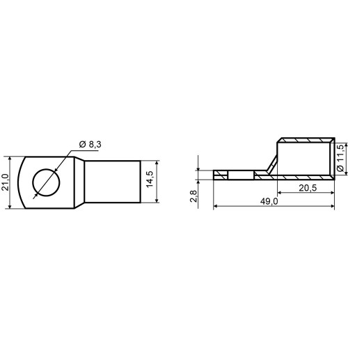 Наконечник под пайку медный луженый 70 мм кв, d=8мм, SC-70-8 A0060050048