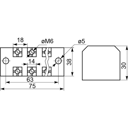 Колодка 60А 3 полюса, TB6003 A0130050022