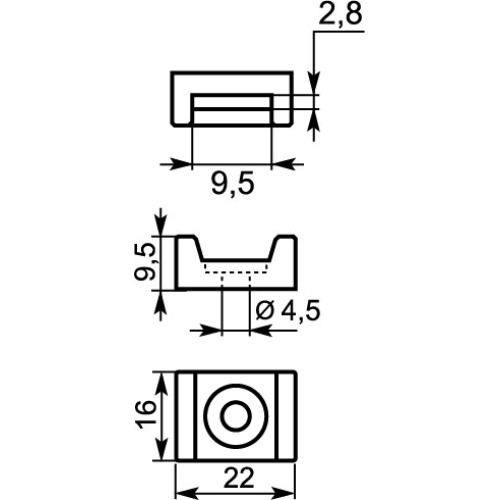 Площадка для хомутов 22x16x9.5, отв. d=4.5мм, CTH-2А черная (100 шт.) A0150090104
