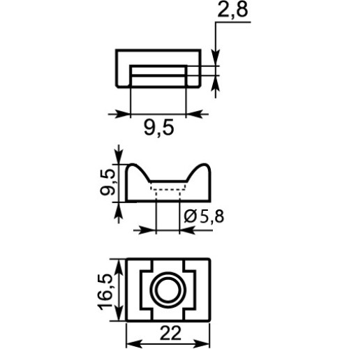 Площадка для хомутов 22x16.5x9.5, отв. d=5.8мм, CTH-2C черная (100 шт.) A0150090106