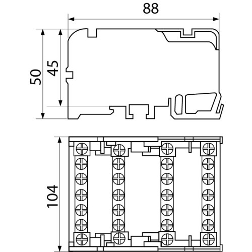 Нулевая шина в корпусе 4х11 (4 бруска по 11 отверстий), VC-411 A0150120021