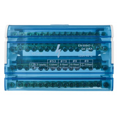 Нулевая шина в корпусе 4х15 (4 бруска по 15 отверстий), VC-415 A0150120022