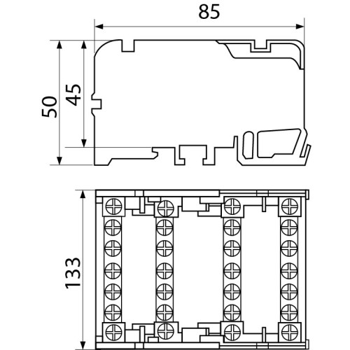 Нулевая шина в корпусе 4х15 (4 бруска по 15 отверстий), VC-415 A0150120022