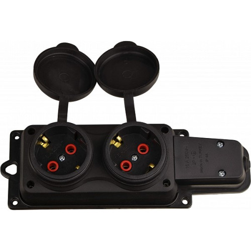 Колодка каучуковая 2Р+PE с защитными крышками двухместная 16А IP44 A0250010008