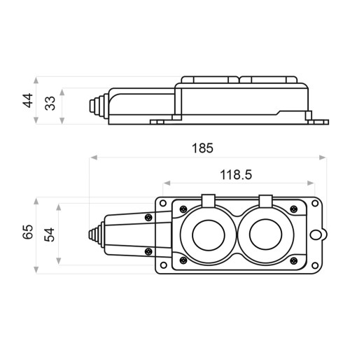 Колодка каучуковая 2Р+PE с защитными крышками двухместная 16А IP44 A0250010008