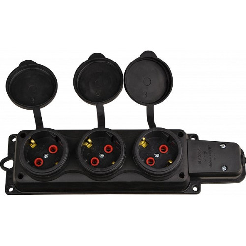 Колодка каучуковая 2Р+PE с защитными крышками трехместная 16А IP44 A0250010009