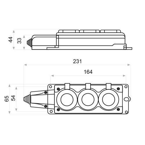Колодка каучуковая 2Р+PE с защитными крышками трехместная 16А IP44 A0250010009