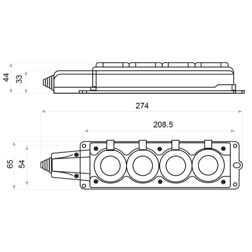 Колодка каучуковая 2Р+PE с защитными четырехместными крышками 16А IP44 A0250010010