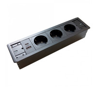 Врезной блок розеток 3х220В + USB тип С, черный, Versaframe ASA 060.40F.00009