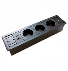 Врезной блок розеток 3х220В + USB тип С, черный, Versaframe ASA 060.40F.00009
