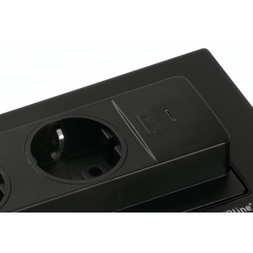 Вращающийся блок розеток 220В+USB EVOline BackFlip, матовое черное стекло