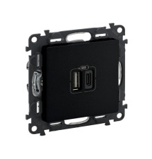 Розетка с двумя USB-разъемами тип A+ тип C, 240V/5V 3000мА, черный матовый, Valena Life