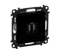 Розетка 2-я USB для зарядки, чёрный матовый, Valena Life Black