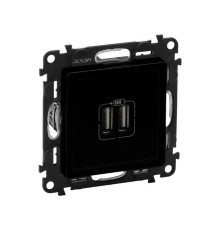 Розетка 2-я USB для зарядки, чёрный матовый, Valena Life Black