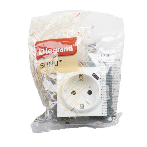 Розетка 220В 16A+USB Тип C 1,5A 250В, белый, Suno Legrand 721129