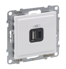 Розетка USB Тип А+C, 12Вт+15Вт 5В, белый, Suno