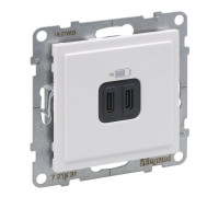 Розетка USB Тип С+C, 15 Вт 5В, белый, Suno