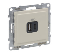 Розетка USB Тип А+C, 12Вт+15Вт 5В, слоновая кость, Suno