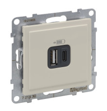 Розетка USB Тип А+C, 12Вт+15Вт 5В, слоновая кость, Suno