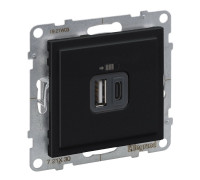 Розетка USB Тип А+C, 12Вт+15Вт 5В, черный, Suno